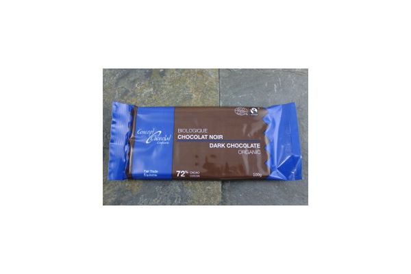 Chocolat noir72% + fleur de sel bio et équitable 100 gr - Concept chocolat confiserie 5,45$+tx